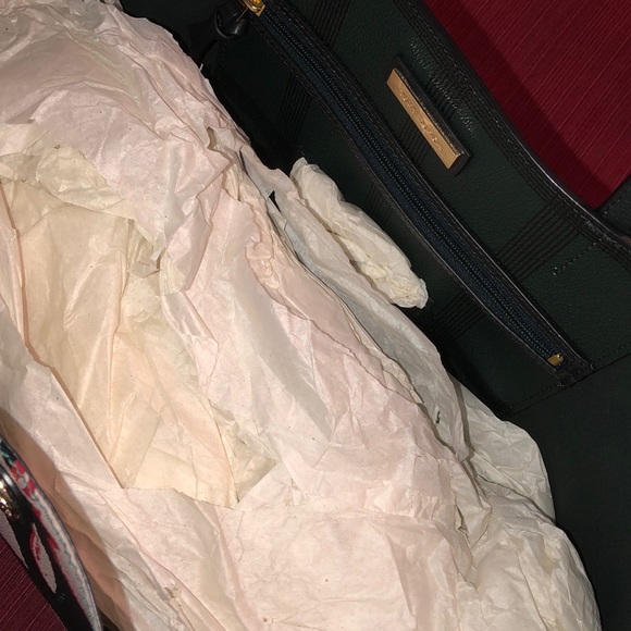 SOLD! NWT Tory Burch Floral Tote Bag -Dark Green Leather - Picture 7 of 16